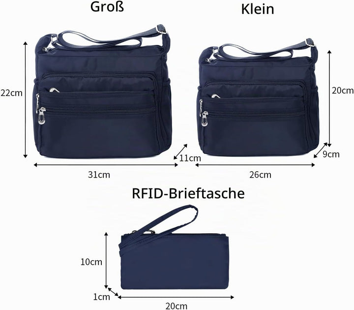 NOTAG Umhängetasche Damen, Wasserdicht Nylon Schultertasche Mehrfachtasche Handtasche mit RFID Geldb