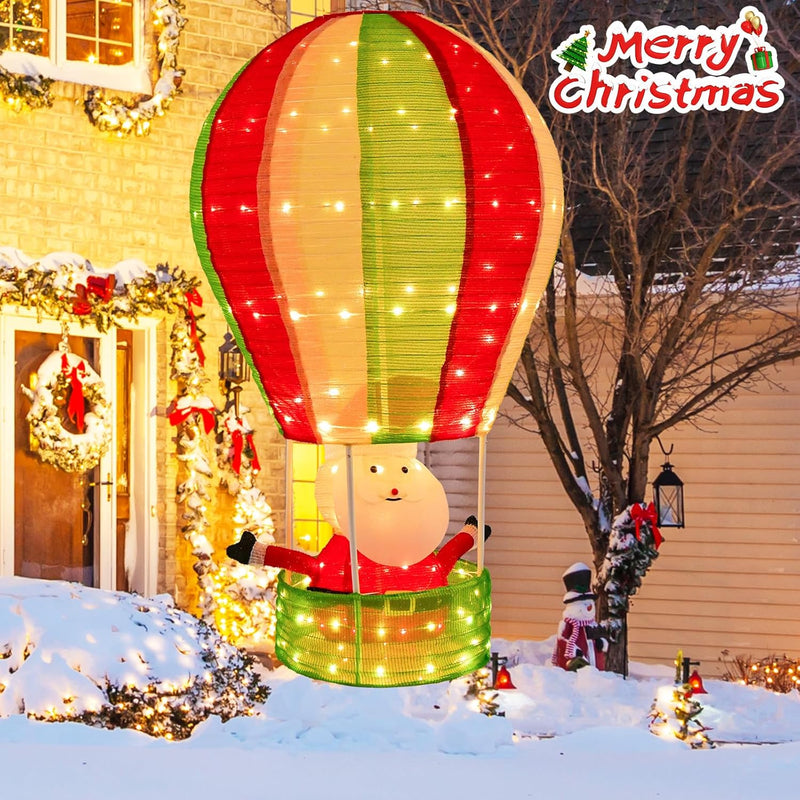 COSTWAY LED Heissluftballon Weihnachtsdeko, 135 cm beleuchteter Weihnachtsballon mit Weihnachtsmann