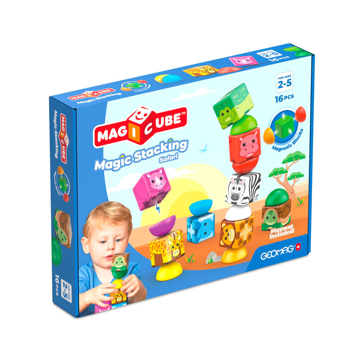 GEOMAG Magicube Stacking 8 Dschungel | Magnetische Bausteine | Baustein-Set mit Dschungelfiguren | M