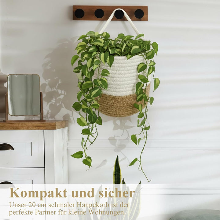 danpinera Hängekorb Set, Wandkörbe aus 100% Baumwolle, 17 x 20 cm, Hängekorb bad mit Griff zum Aufhä