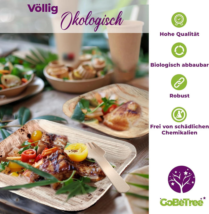 GoBeTree – Einweggeschirr aus Palmblättern – 180-Teilig Geschirrset für 25 Gäste, Bio abbaubare Tell