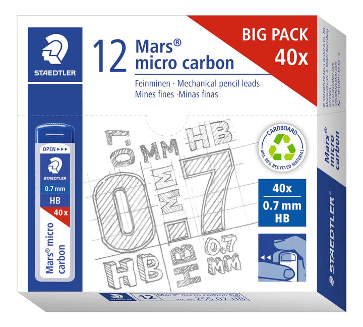 STAEDTLER Feinminen Mars micro carbon, Linienbreite 0,7 mm, Härtegrad HB, hohe Bruchfestigkeit durch