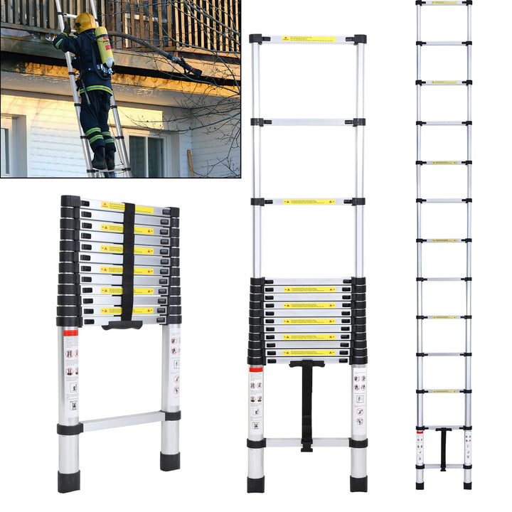 Fiqops 3,8 M Teleskopleiter, Rutschfester Aluminium Stehleiter 150 kg/330 Pfund, Belastbarkeit Auszi