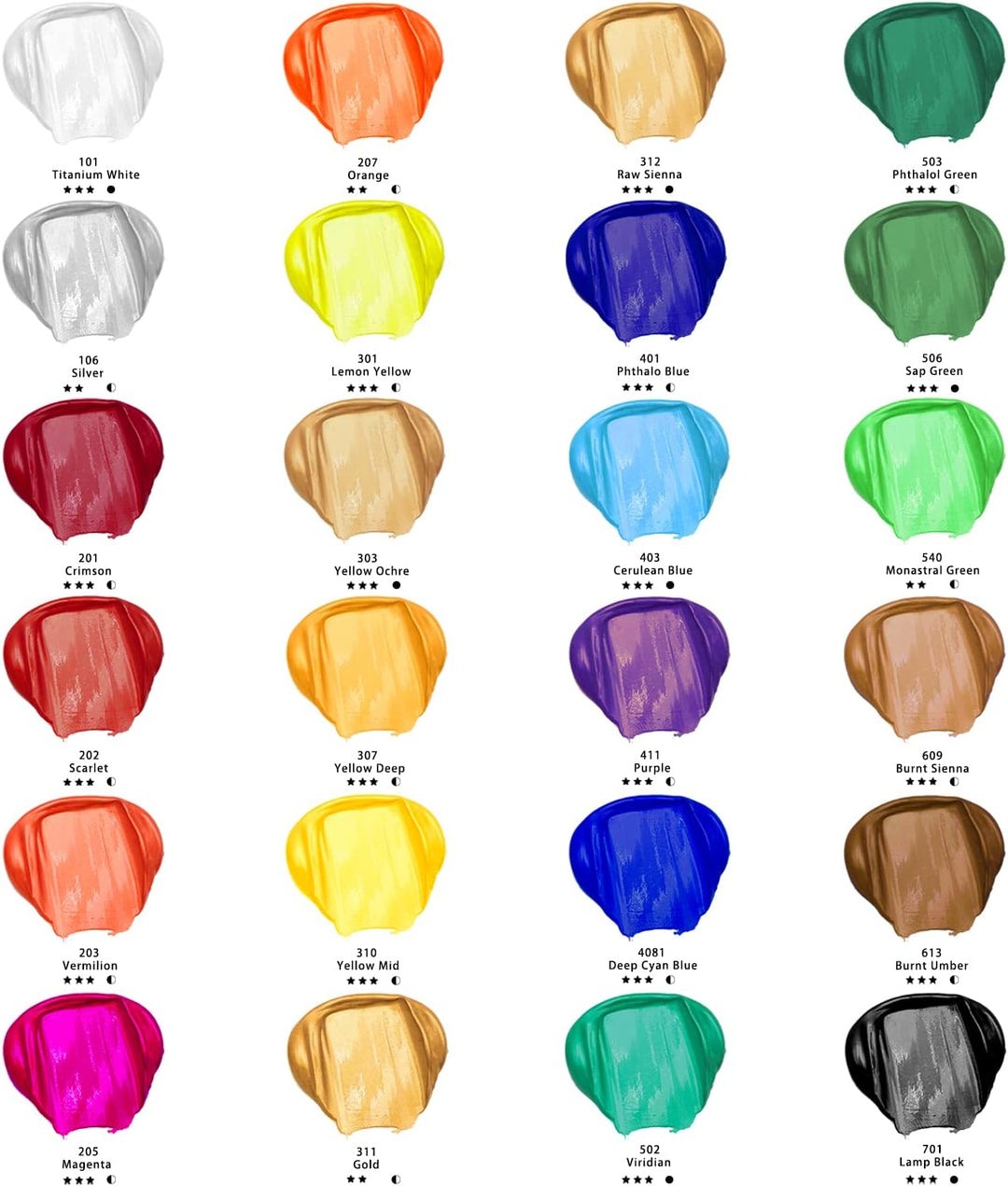 Artecho Acrylfarben Set 24x59 ml, Acrylic Paint Set, Wasserfest und Lichtecht, Schnell Trocknend, id