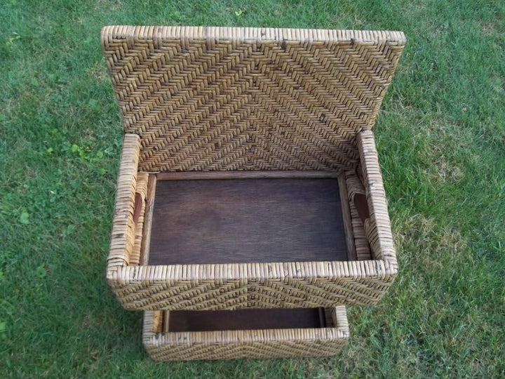 S Wandregal, Hängeregal aus Rattan-Peelgeflecht und Holz mit Aufhängung