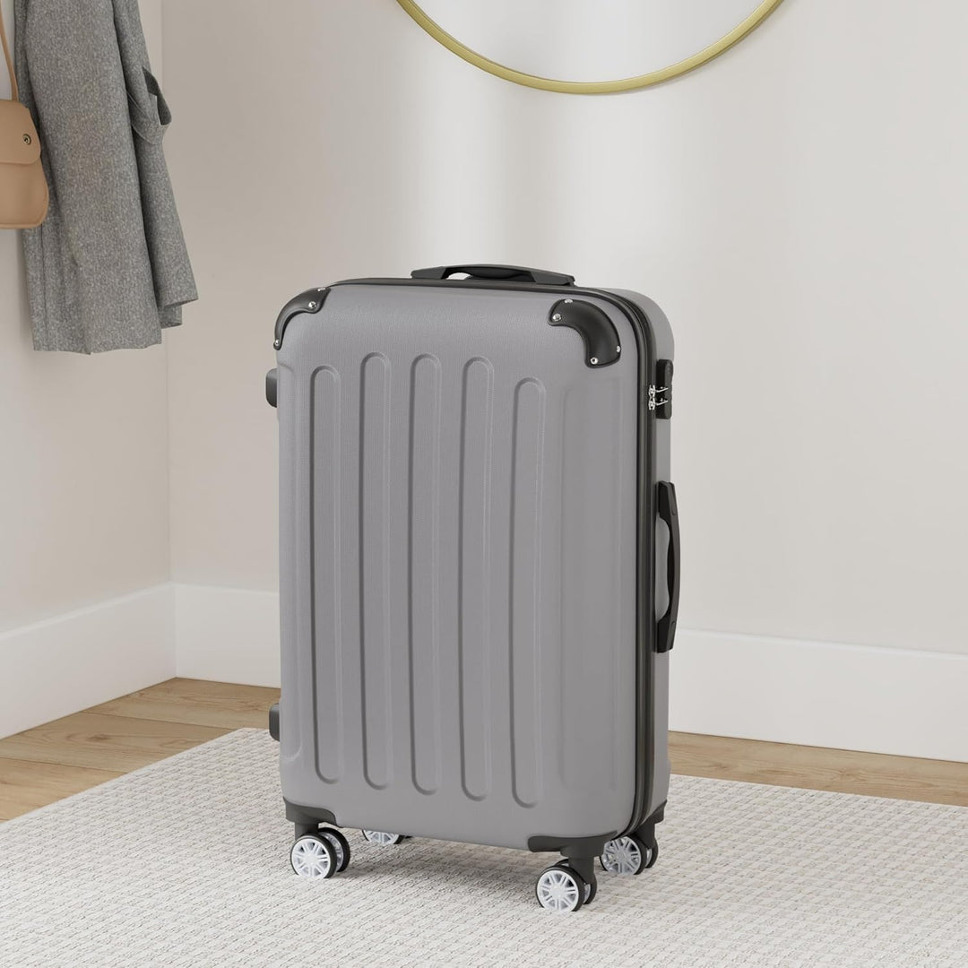 BEIBYE Hartschalen-Koffer Trolley Rollkoffer Reisekoffer Handgepäck 4 Rollen (M-L-XL-Set) (Dark Grey