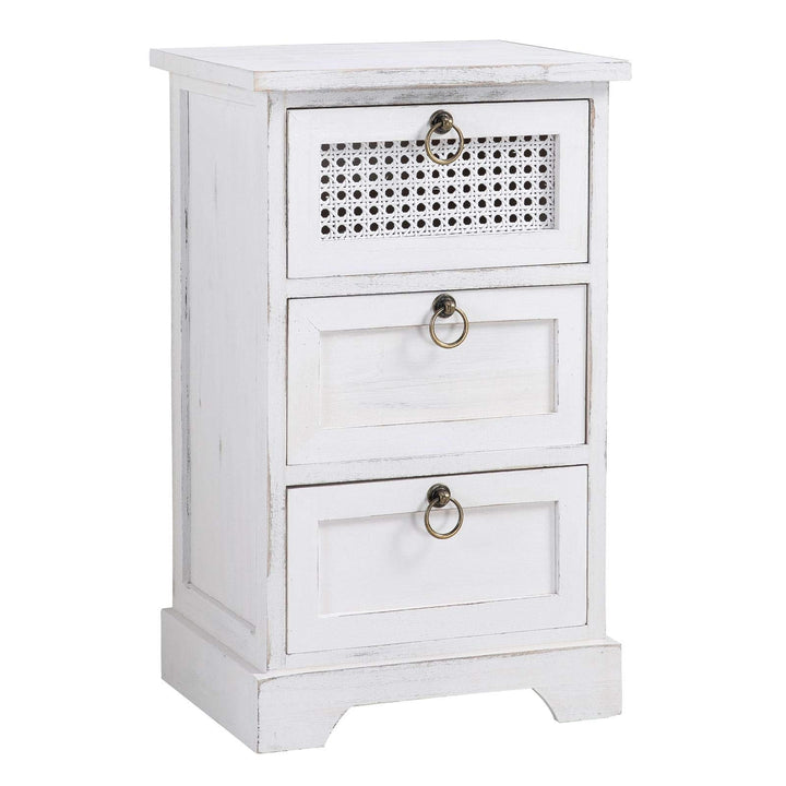 CARO-Möbel Nachttisch IRMA Nachtschrank für Boxspringbett Nachtkonsole mit 3 Schubladen weiss Vintag