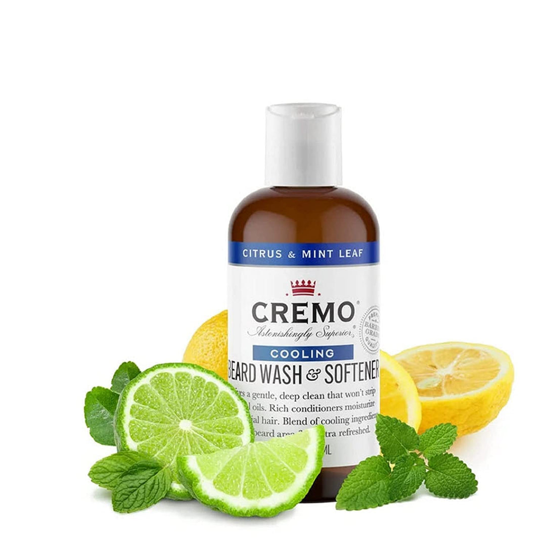 CREMO - Beard Wash & Softener For Men | Cooling Citrus & Mint Leaf | 177ml, Beard Wash