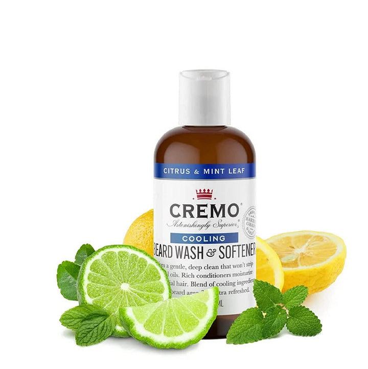 CREMO - Beard Wash & Softener For Men | Cooling Citrus & Mint Leaf | 177ml, Beard Wash