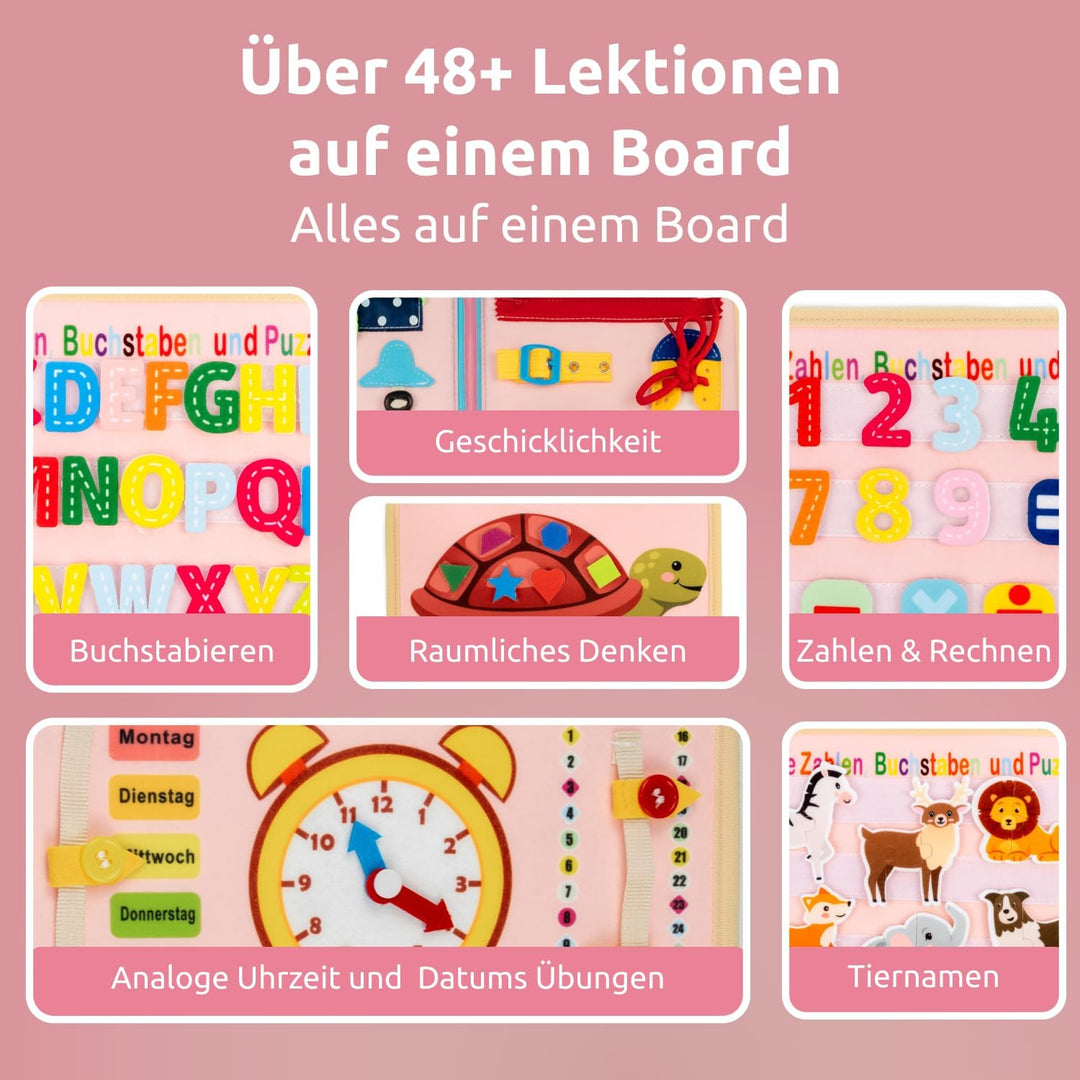 Mallie® Busy Board Deutsch inkl. Gratis Reisetasche & Montessori Buch und Perfekt für Reisen im Auto