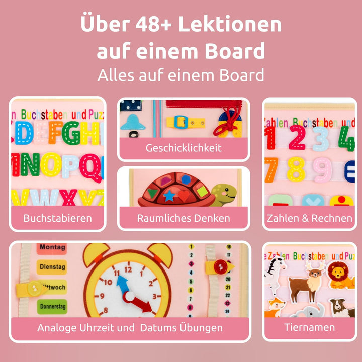 Mallie® Busy Board Deutsch inkl. Gratis Reisetasche & Montessori Buch und Perfekt für Reisen im Auto