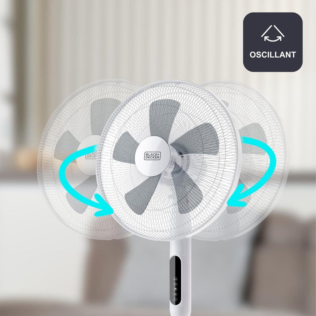 BLACK+DECKER BXEFP50E - Standventilator 110-115cm, 50W, 3 Geschwindigkeiten, Touch-Tasten, Fernbedie