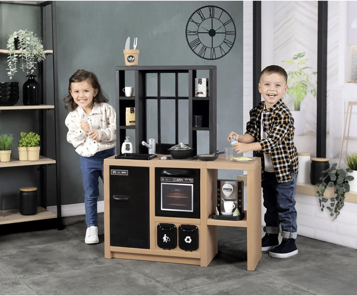 Smoby - Spielküche Loft - Kinderküche ab 3 Jahre im Industrial-Look (74x29,2x95,7 cm) - Küchenspielz
