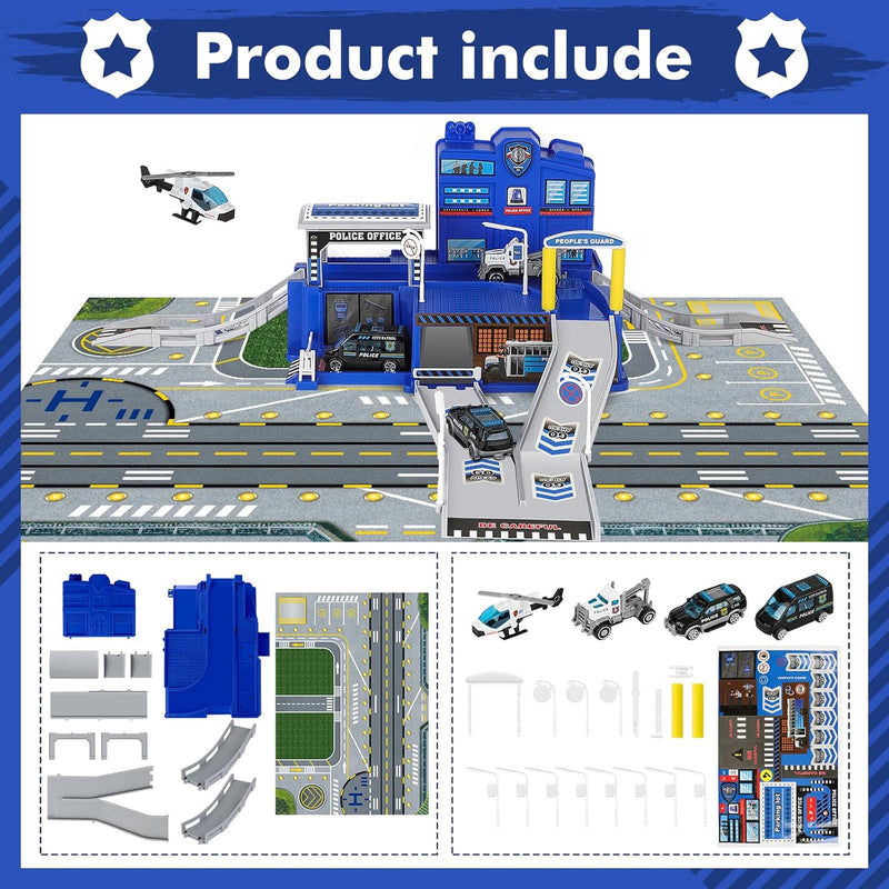 deAO City Police Station mit Polizeiauto, Hubschrauber, Polizei Büro Bauen, Polizeistation Bauspielz