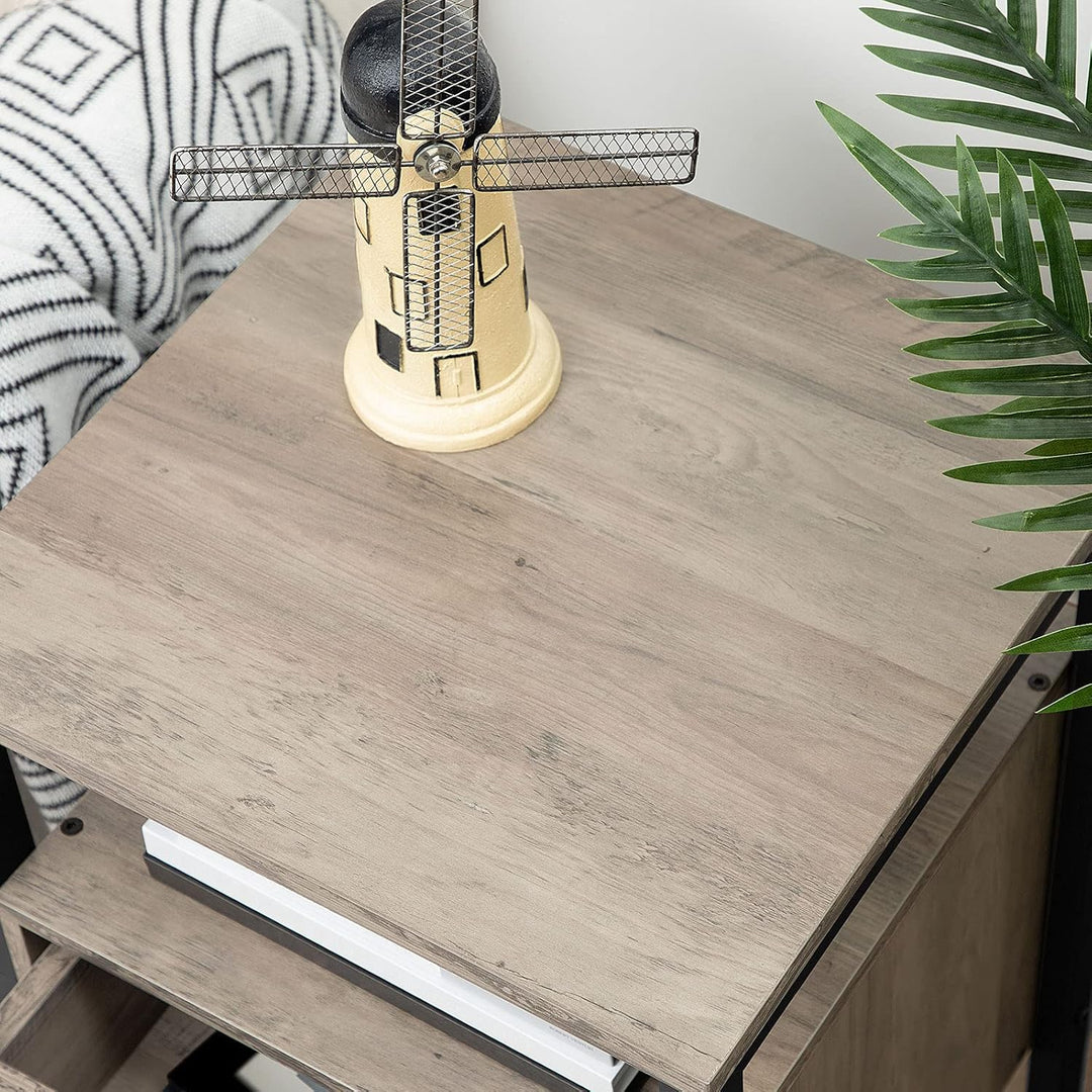 HOOBRO Nachttisch mit Ladestation, Beistelltisch, Sofatisch mit 2 Schubladen, Couchtisch mit USB-Ans