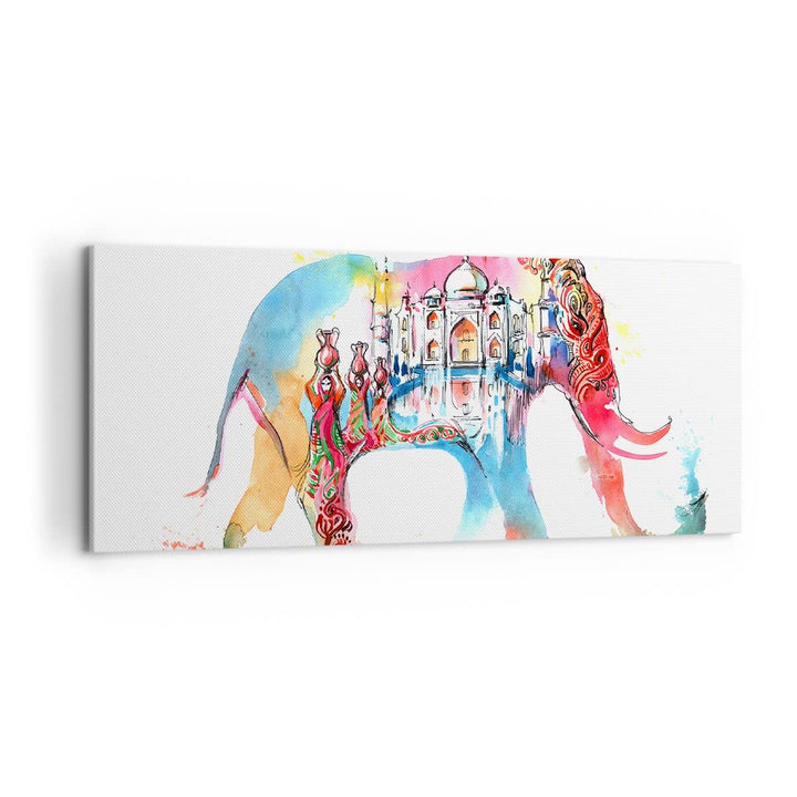 Panorama Bilder auf Leinwand 100x40cm Leinwandbild Elefant Indien ethnisch Kultur Gross Wanddeko Bil