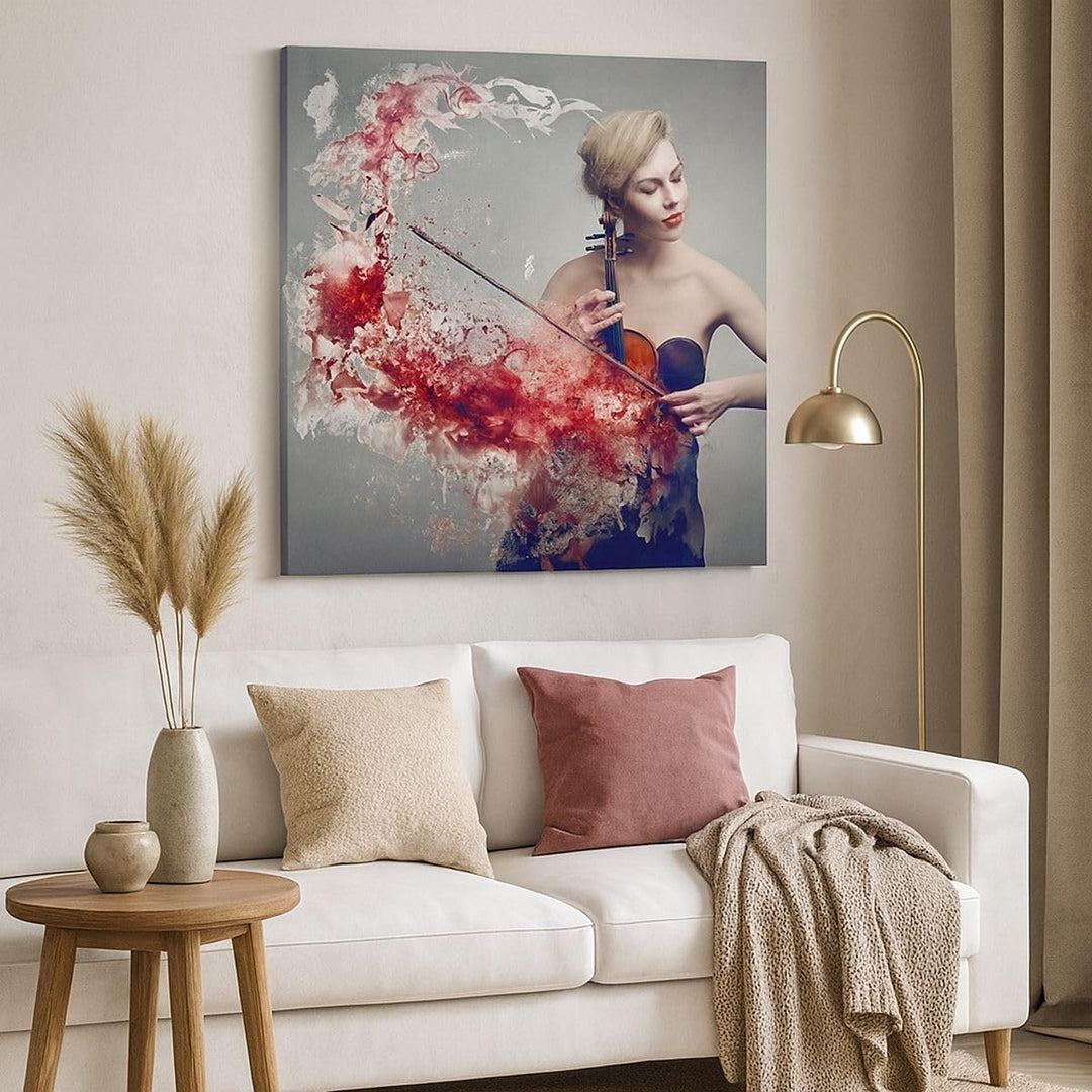 Bilder auf Leinwand 70x70cm Leinwandbild Frau Violine Musik Instrument Gross Wanddeko Bild Schlafzim