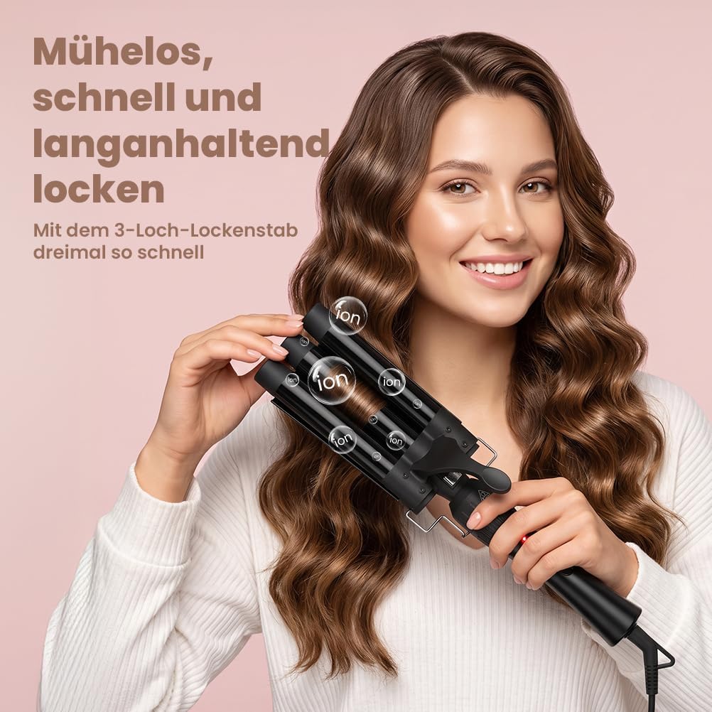 Lockenstab 3 Fässer Welleneisen Lockenstab 5 in 1 Keramikbeschichtung 5 Zubehörteile 10–32 mm Locken
