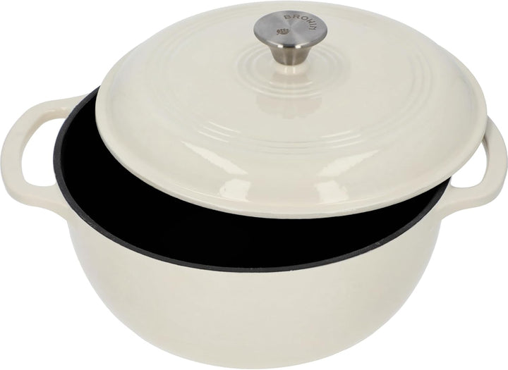 BROWIN® Gusseiserner Emaille-Kochtopf 330541 | 35 x 28 x 12,5 cm | Ecru, 5,8 L | Emaille Bräter mit