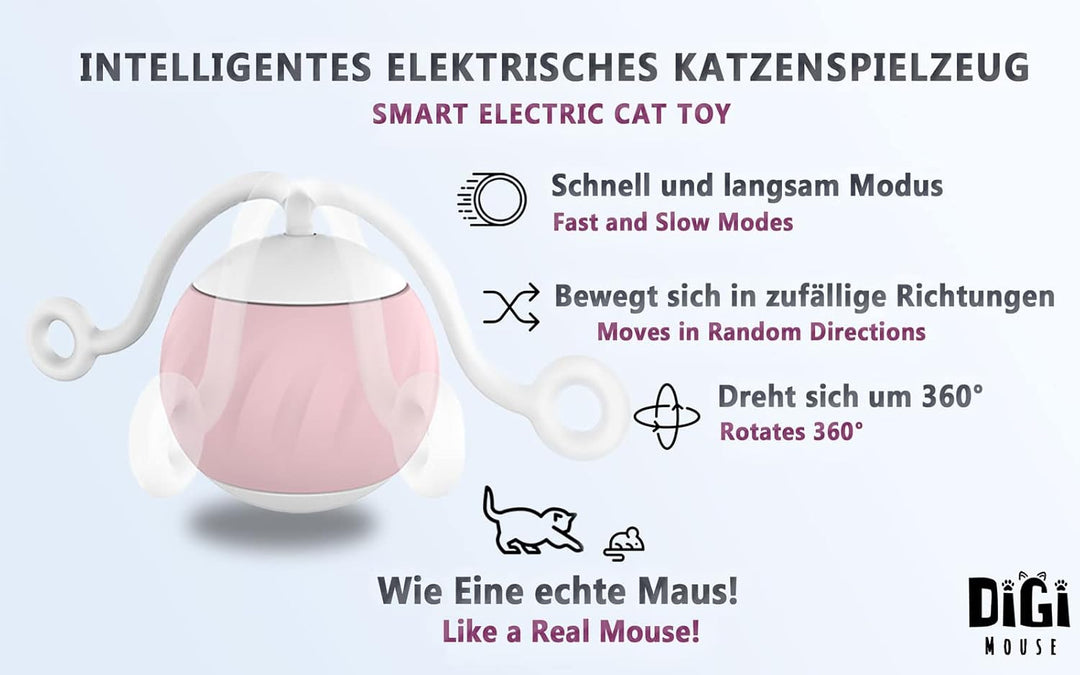 DigiMouse Interaktives Katzenspielzeug mit Sprachaktivierung & 4 Ersatzfedern & Katzenminze - Elektr