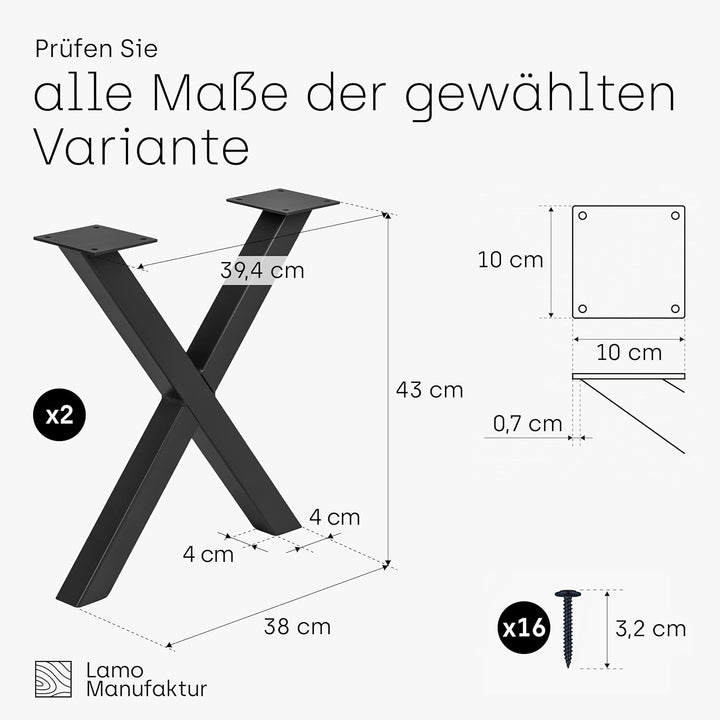 LAMO Manufaktur Tischbeine für Sitzbank, Couchtisch, Beistelltisch, Mark | Vierkantprofil 40x40 mm,