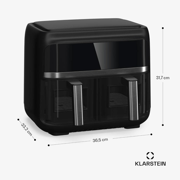 Klarstein Heissluftfritteuse, Airfryer mit 2 Kammern, 2850W Kompakte Heissluftfritteuse, 7,6L Luft-F