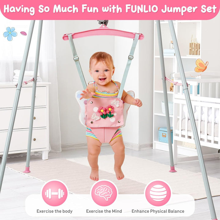 FUNLIO Baby-Hüpfsitz mit Ständer für 6–24 Monate, Hüpfsitz für drinnen und draussen, mit verstellbar
