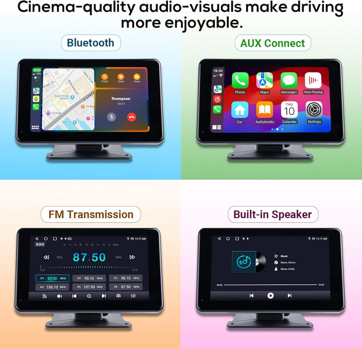Haudio 7 Zoll Carplay Display,für Wireless Carplay und Android Auto,HD Touchscreen Tragbarer CarPlay