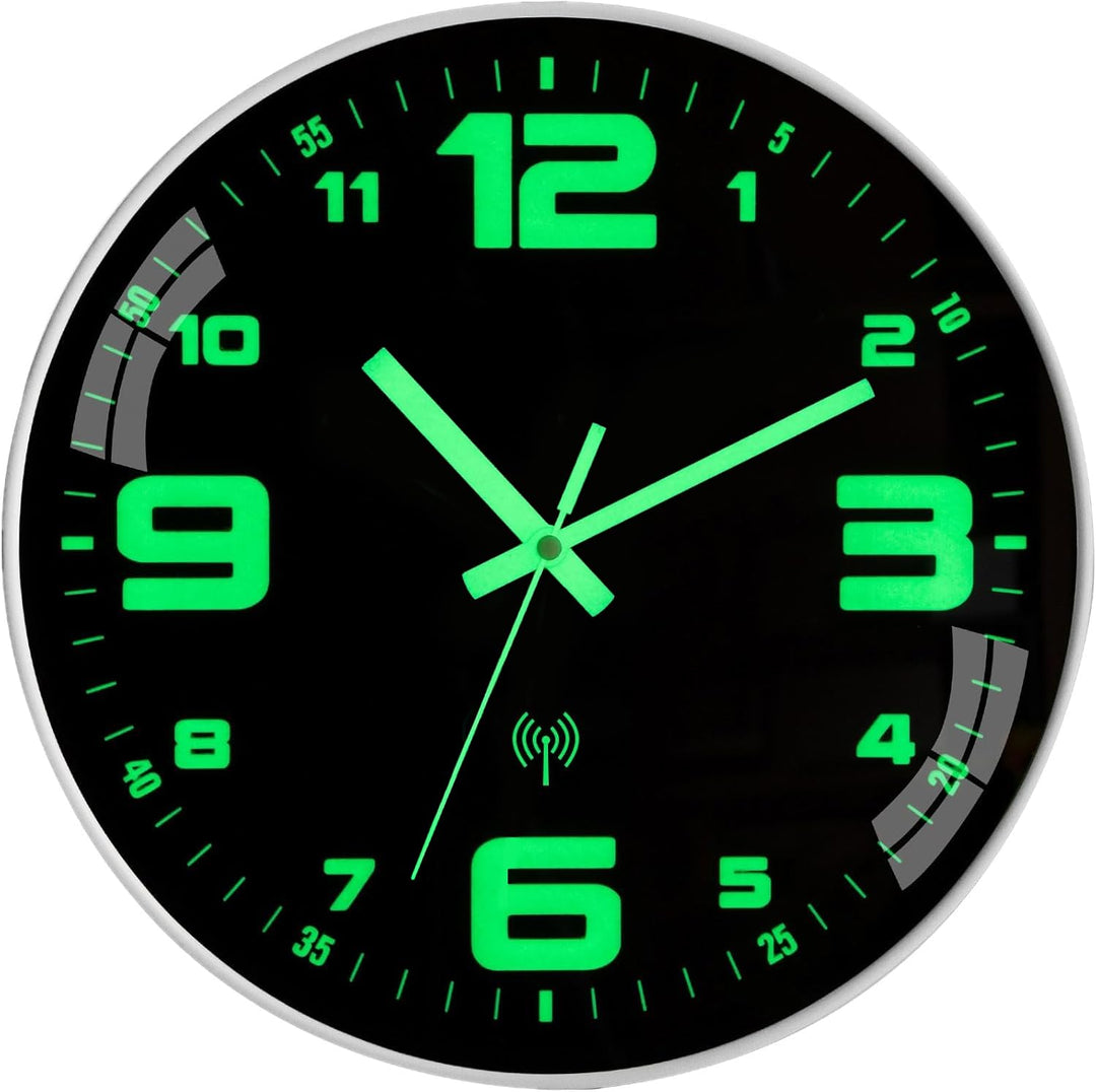 Funkuhr Wand Wanduhr Funk lautlos Leuchtend im Dunkeln Funkwanduhr Wanduhr Ohne Tickgeräusche Geräus