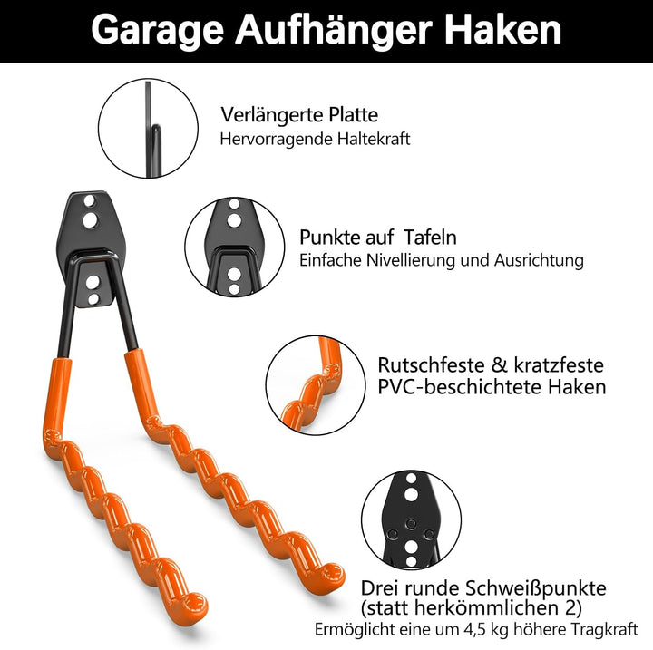 3-H Wandhaken Garage, Gerätehaken Schwerlast Doppelhaken 31 Stück für Leiter, Geräte, Werkzeuge, Sch