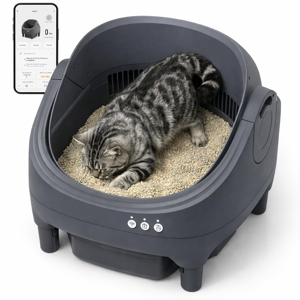Selbstreinigende Katzentoilette mit App-Steuerung, Extra grosse Kapazität, Geruchsfrei, Automatische