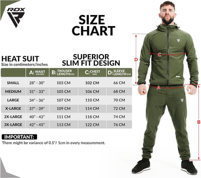 RDX Schwitzanzug Zum Abnehmen, Saunaanzug REACH Konform, Kapuzen Anzug Sauna Suit Sweatanzug Sportan