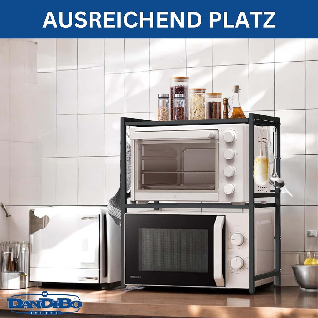 DanDiBo Verstellbares Küchenregal für Arbeitsplatte Schwarz Stehend 3 Stufig 40-64 cm Regal Küche 96