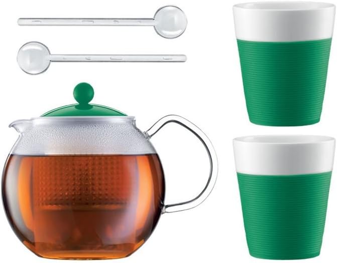Bodum ASSAM SET Teebereiter mit 2 Gläser und Löffel Tannengrün AK1830-XY-Y15-10