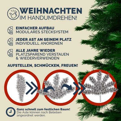 CASARIA® Weihnachtsbaum künstlich 180cm mit Metallständer 613 Spitzen wie echt Schnellaufbau Weihnac
