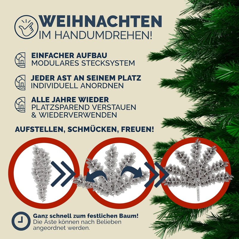 CASARIA® Weihnachtsbaum künstlich 180cm mit Metallständer 613 Spitzen wie echt Schnellaufbau Weihnac
