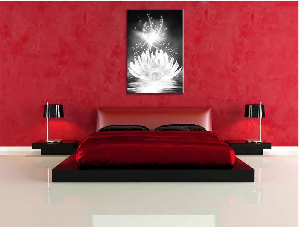 Pixxprint abstrakte Seerose Kunst B&W als Leinwandbild/Grösse: 100x70 cm/Wandbild/Kunstdruck/fertig