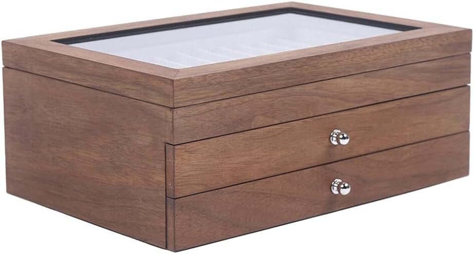 WindWilder Stifthalterbox mit vitrine für 34 Stifte, Nussbaum Holzstifte Pen Display Box mit Anzeige