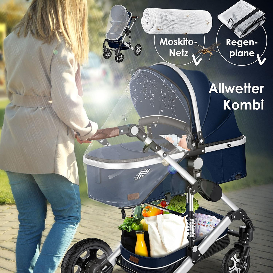 KESSER® Loops 3 in 1 Kinderwagen Kombikinderwagen Komplett-Set inkl. Babywanne & Buggy Sportsitz & A