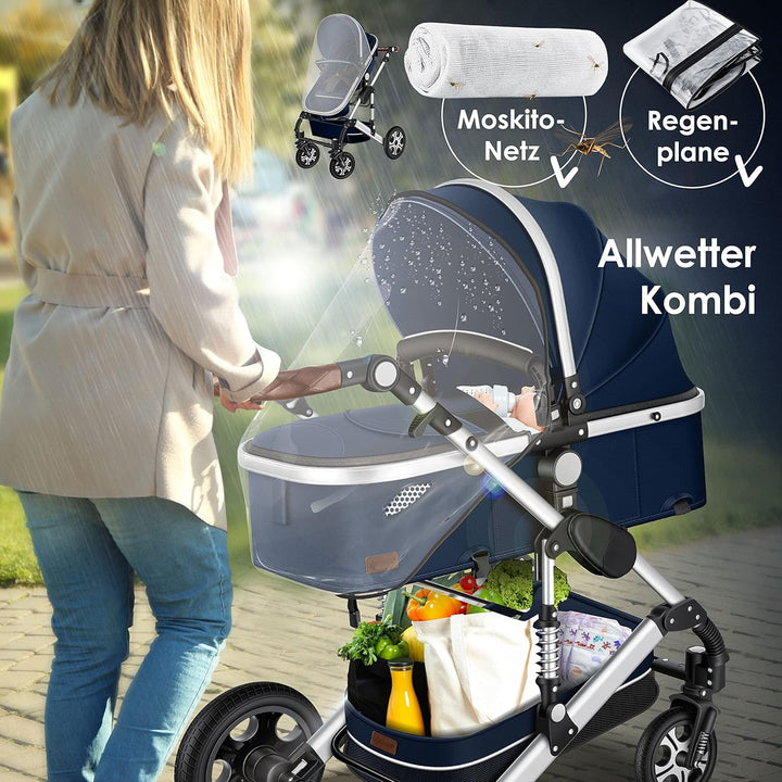 KESSER® Loops 3 in 1 Kinderwagen Kombikinderwagen Komplett-Set inkl. Babywanne & Buggy Sportsitz & A