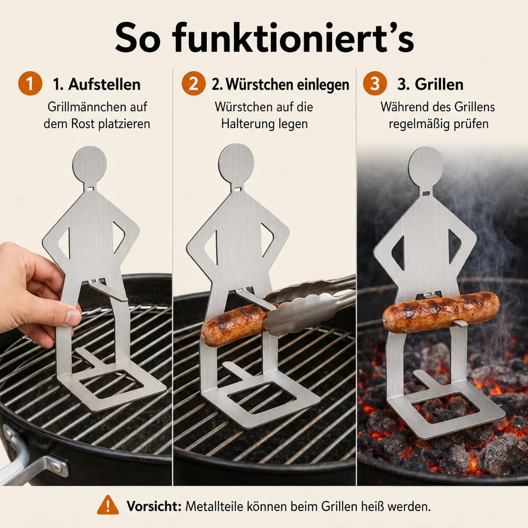 2 Grillmännchen aus Edelstahl, originelle Wursthalter für BBQ &amp; Camping