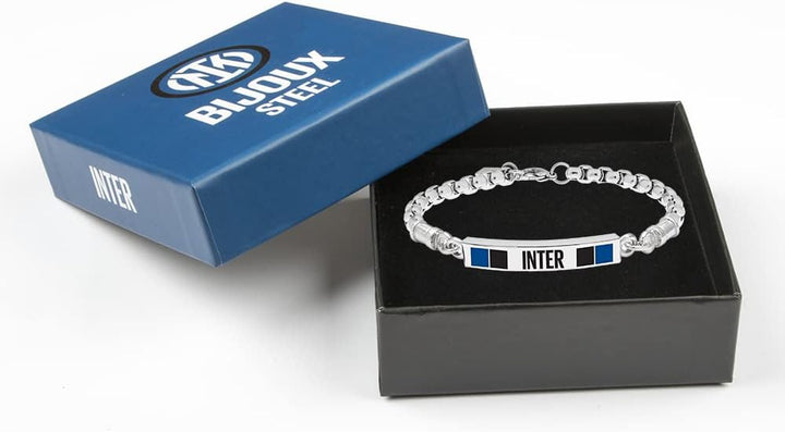 F.C. Internazionale Armband Herren, Schwarz Blau Stahl, Taglia Unica, Edelstahl, Kein Edelstein.