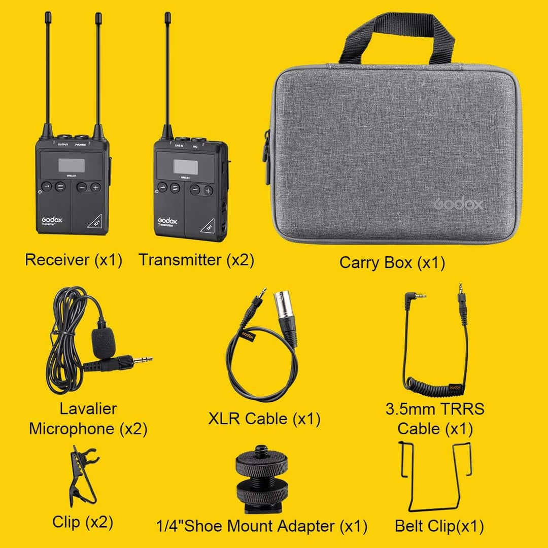 FOMITO Godox Pro Echtzeitüberwachung Drahtloses Lavalier-Mikrofonsystem WMicS1-Kit, 2X Sender TX1 +
