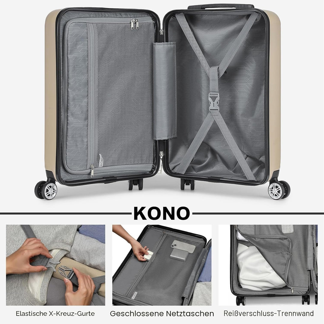 KONO Koffer Trolley Handgepäck Kabinenkoffer Leichte Hartschalengepäck mit TSA-Schloss und doppelte
