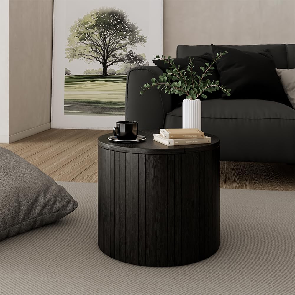 Vicco Couchtisch Tavilo, Eiche/Schwarz, 38 x 38 cm, mit Liftfunktion und Abnehmbarer Seitenwand Oak/