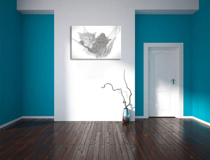 Pixxprint Katzenbaby in Hängematte als Leinwandbild/Grösse: 100x70 / Wandbild/Kunstdruck/fertig besp