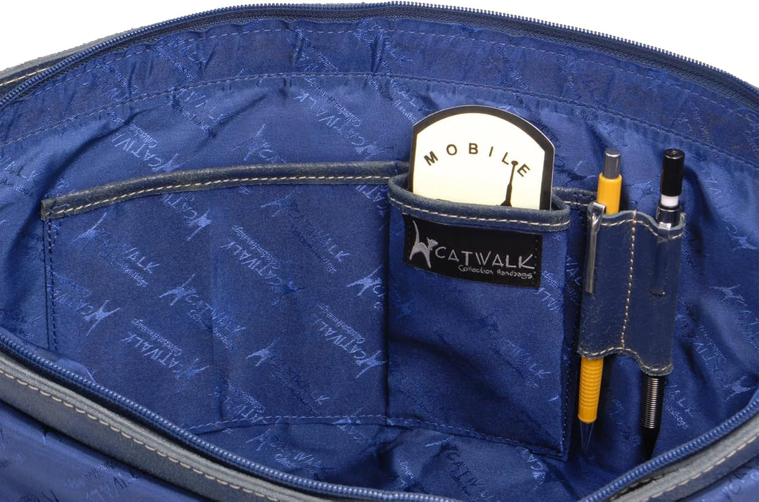 Catwalk Collection Handbags - Leder Laptoptasche 14 15 Zoll - Umhängetasche Messenger Bag Gross - Ar