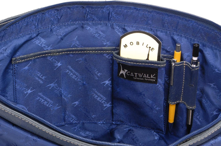Catwalk Collection Handbags - Leder Laptoptasche 14 15 Zoll - Umhängetasche Messenger Bag Gross - Ar