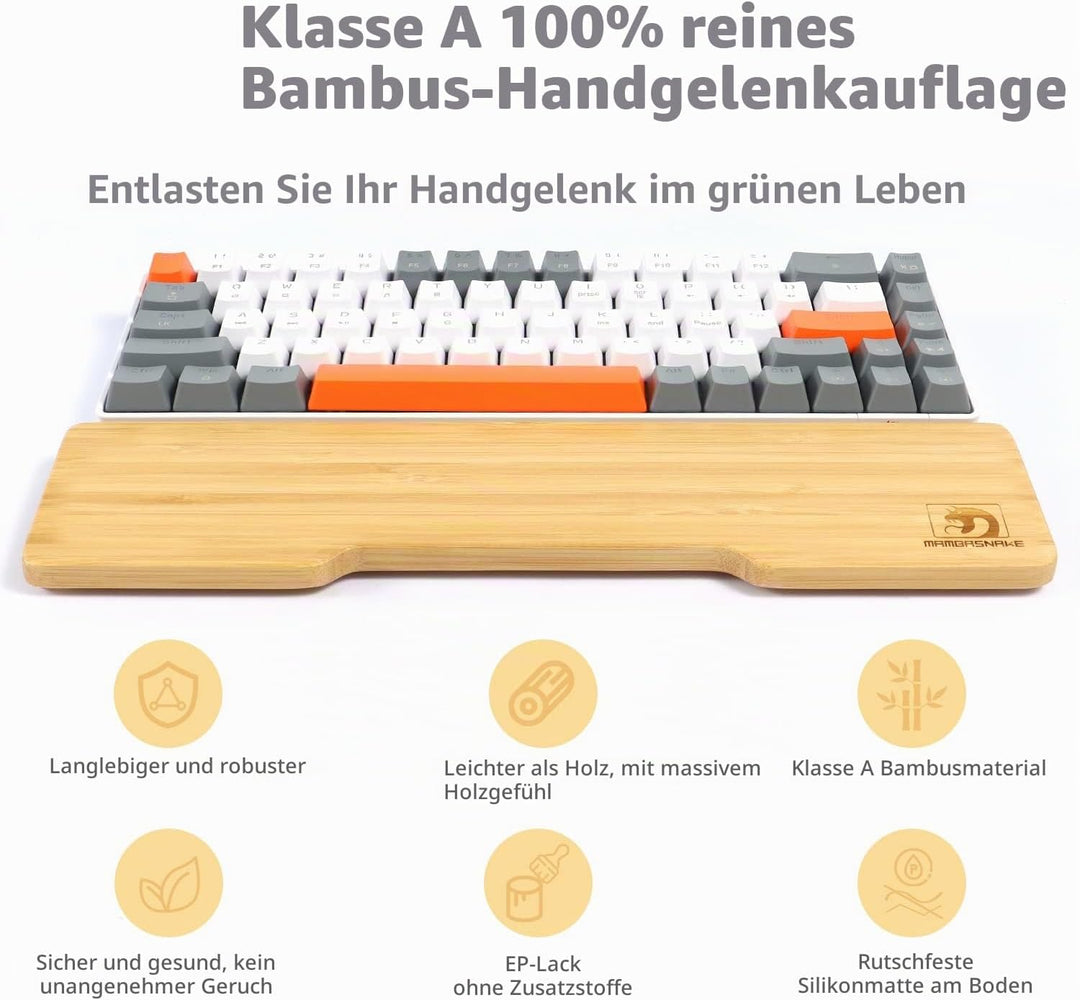 MAMBASNAKE Handballenauflage aus Bambus für 68-Tasten-65%-Tastatur,A-Klasse Bambus,Ergonomische Hand