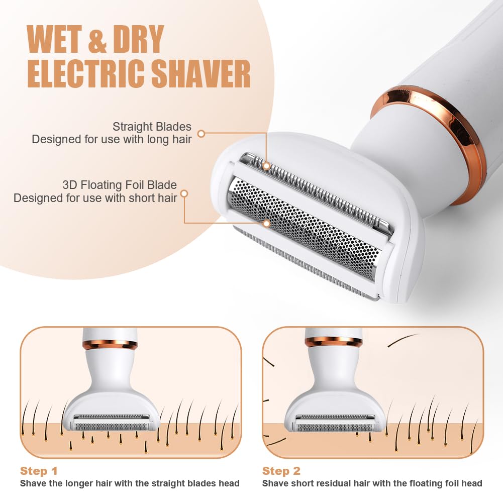 ACWOO Elektrischer Rasierer für Frauen, 4-In-1 Elektrischer Damenrasierer, Schmerzfreier Intimrasier